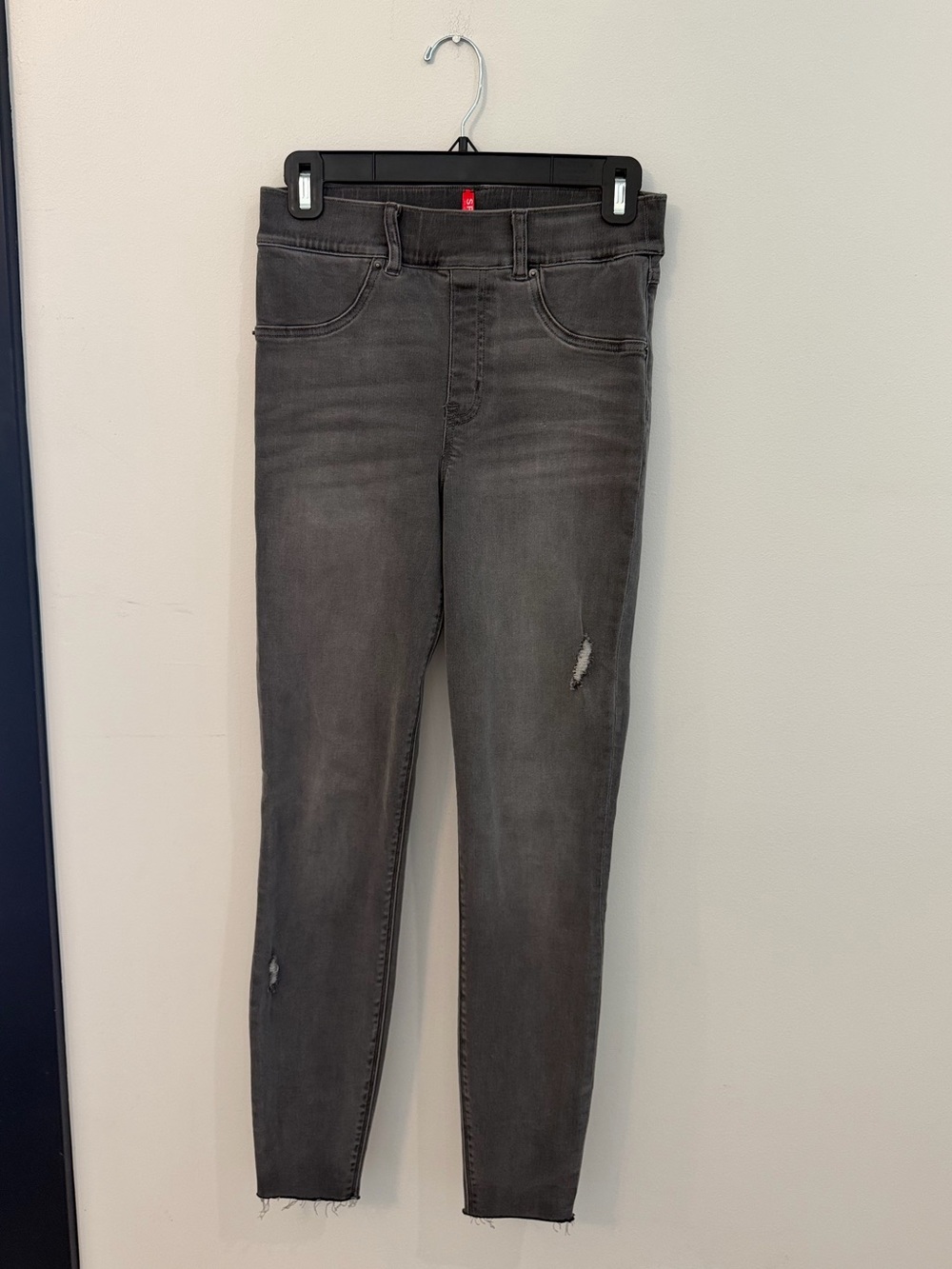 SPANX Washed Black Skinny Jeggings with Light Distress